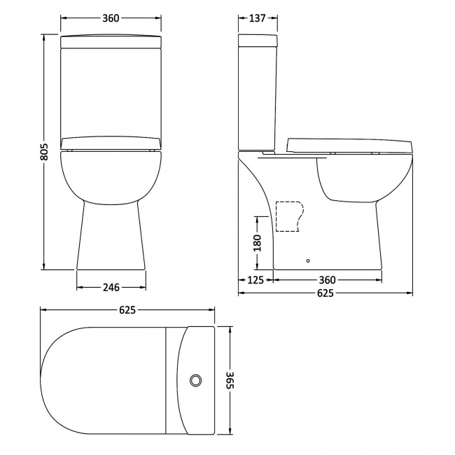 Nuie Lawton Compact Close Coupled Pan Push Button Cistern - Excluding Seat