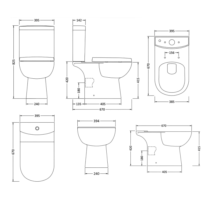 Nuie Lawton Close Coupled Pan Push Button Cistern - Excluding Seat