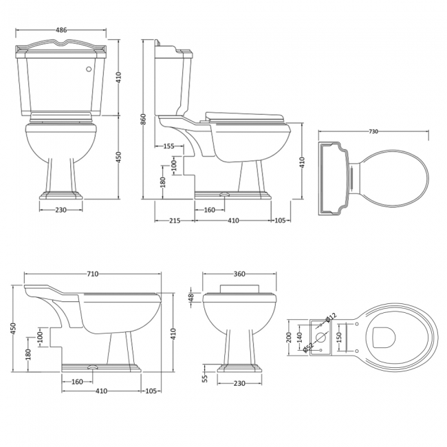 Nuie Legend Close Coupled Toilet Lever Cistern - Standard Seat