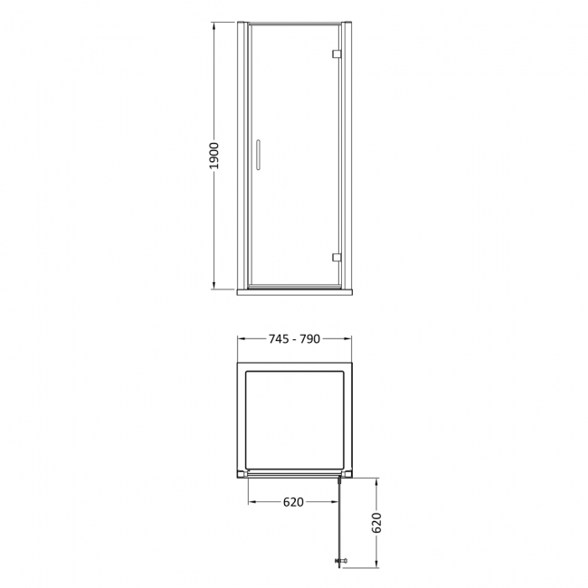 Lucie Matt Black Hinged Shower Door 800mm Wide - 8mm Glass
