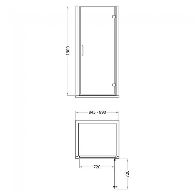 Lucie Chrome Hinged Shower Door 900mm Wide - 8mm Glass