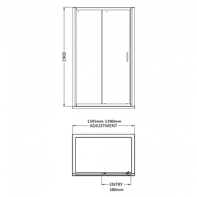 Lucie Matt Black Sliding Shower Door 1400mm Wide - 8mm Glass