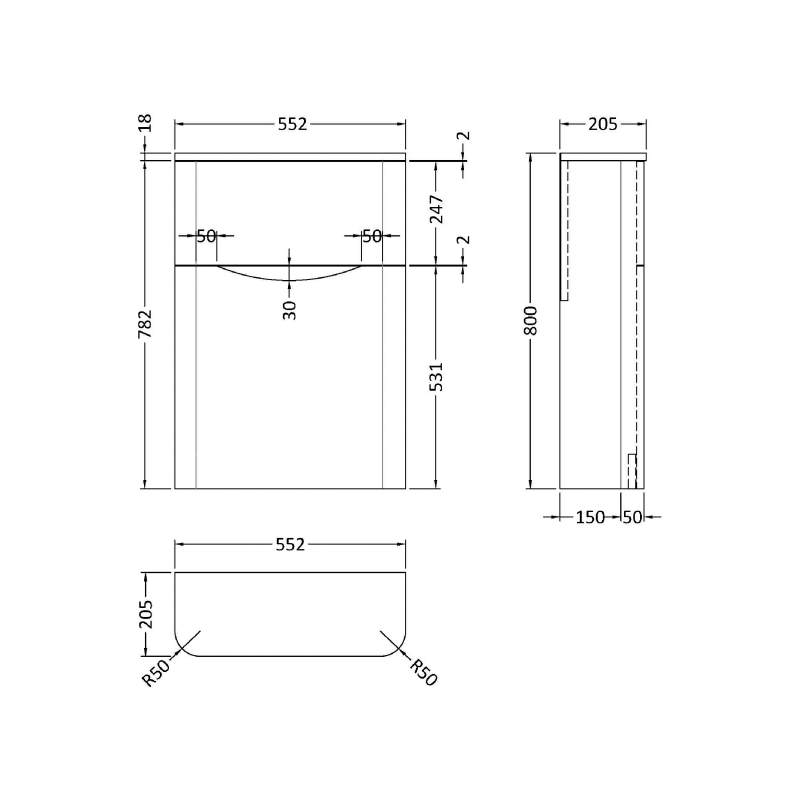 Nuie Lunar Back to Wall WC Toilet Unit 550mm Wide - Satin White