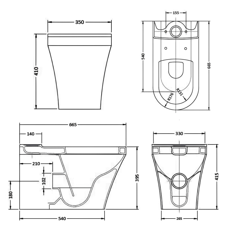 Nuie Marlow Flush-Fit Close Coupled Pan Push Button Cistern - Excluding Seat