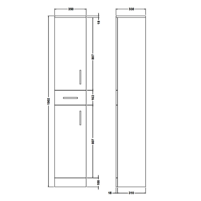 Nuie Mayford Tall Boy Unit 350mm Wide x 330mm Deep - Gloss White
