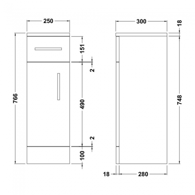 Nuie Mayford Cupboard Unit 250mm Wide x 300mm Deep - Gloss White