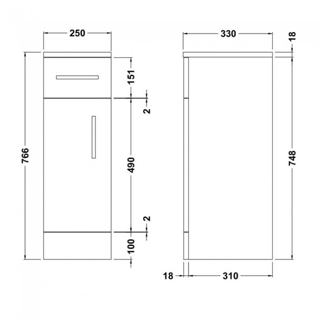 Nuie Mayford Cupboard Unit 250mm Wide x 330mm Deep - Gloss White
