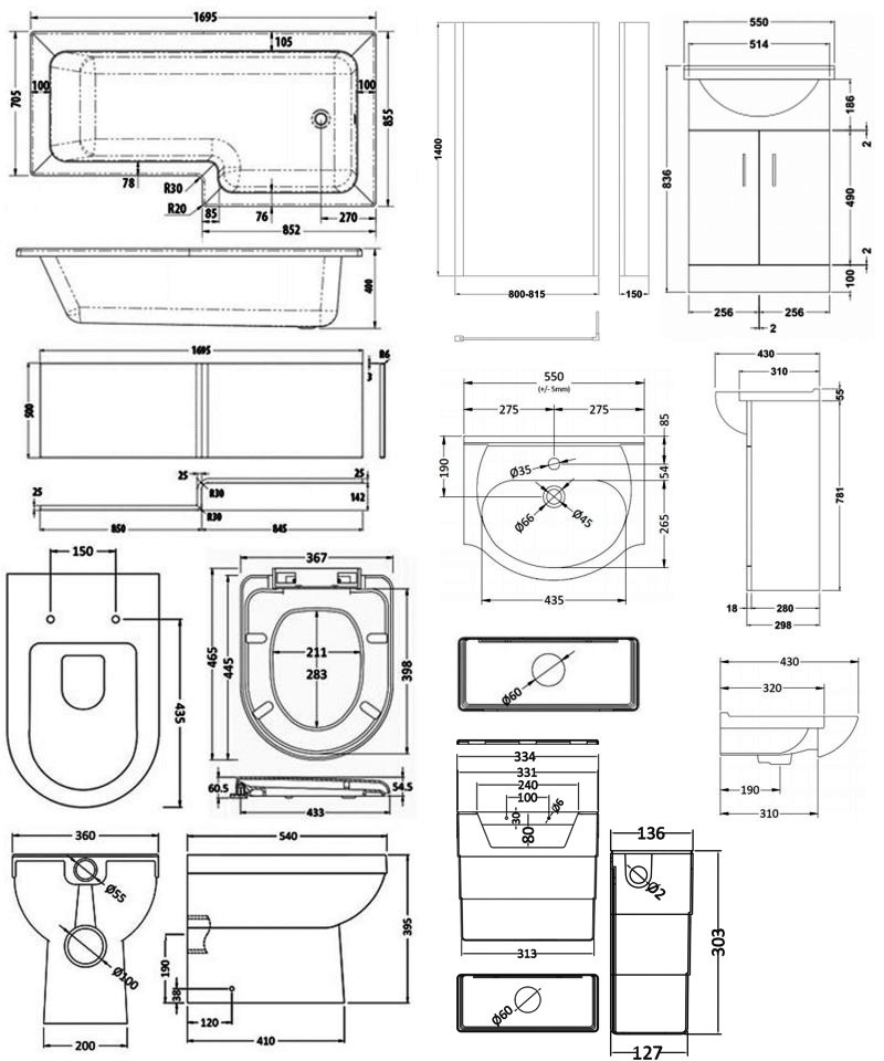 Nuie Mayford Furniture Bathroom Suite PMPBW010 Modern
