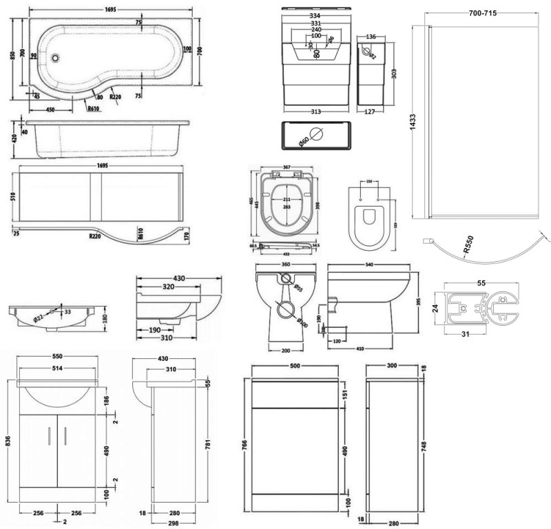 Nuie Mayford Furniture Bathroom Suite PMPBW029 Modern