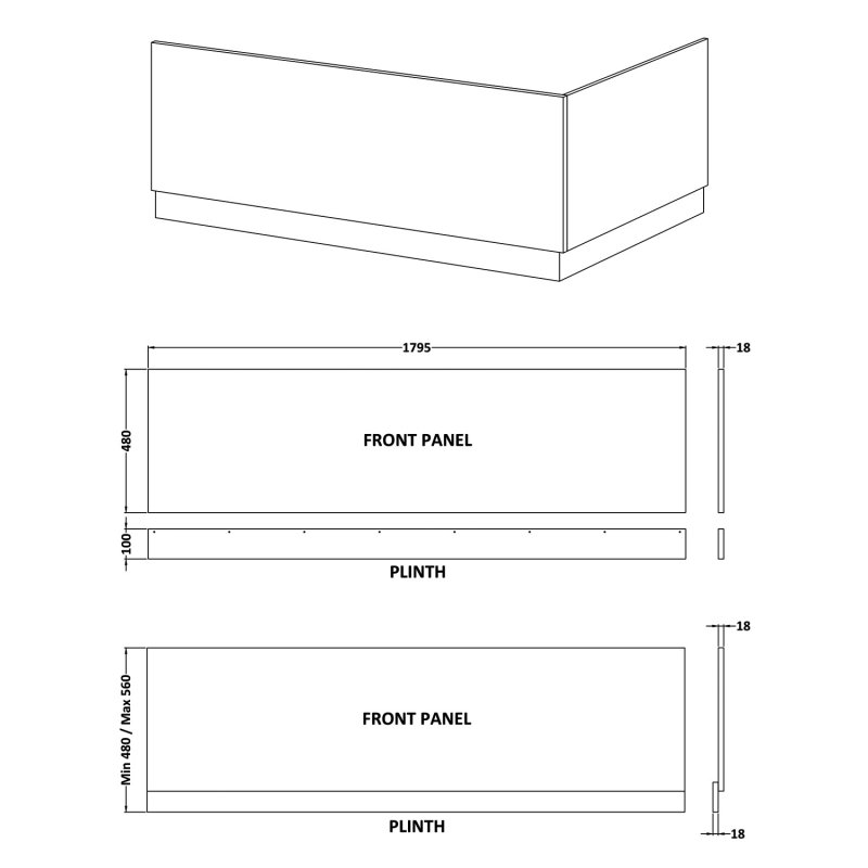 Nuie Straight Bath Front Panel and Plinth 560mm H x 1800mm W - Solace Oak