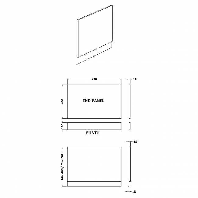 Nuie MDF Bath End Panel and Plinth 560mm H x 750mm W - Gloss White