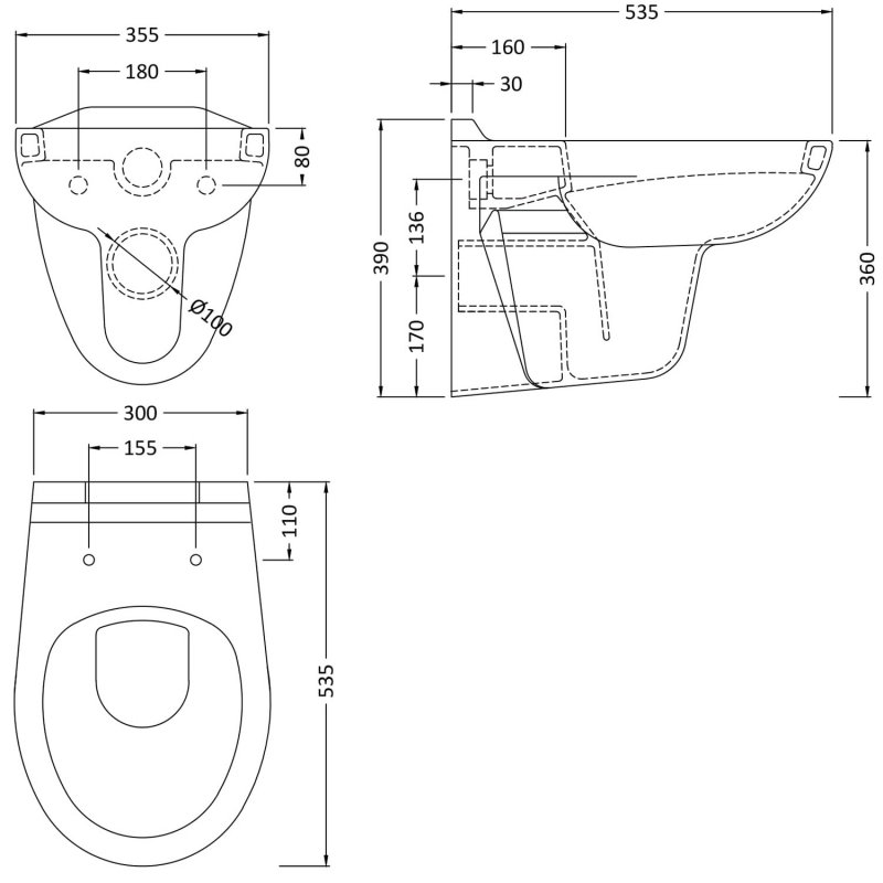 Nuie Melbourne Toilet NCS140+NTS010 Wall Hung White