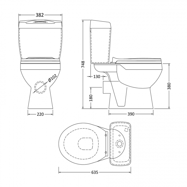 Nuie Melbourne Close Coupled Toilet with Push Button Cistern - Standard Seat