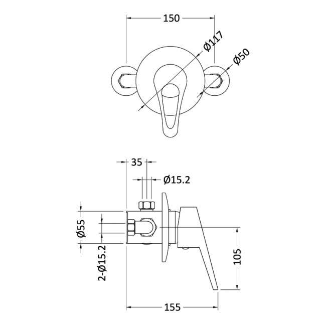 Nuie Ocean Manual Concealed Shower Valve Single Handle - Chrome