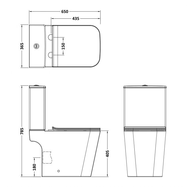 Delphi Magnum Rimless Open Back Close Coupled Toilet (inc Soft Close Slim Seat)  | Dimension Image