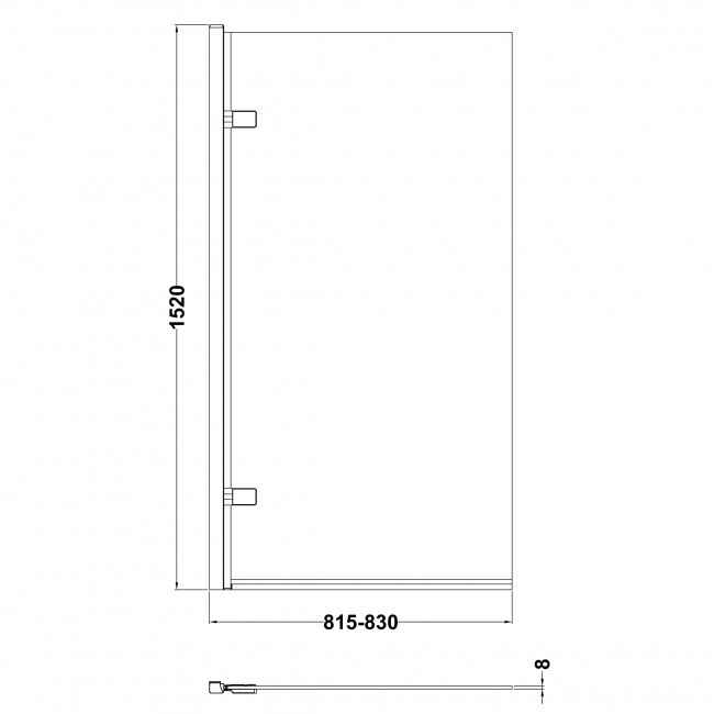 Nuie Pacific Brushed Brass Square Hinged Bath Screen 1520mm H x 830mm W - 8mm Glass