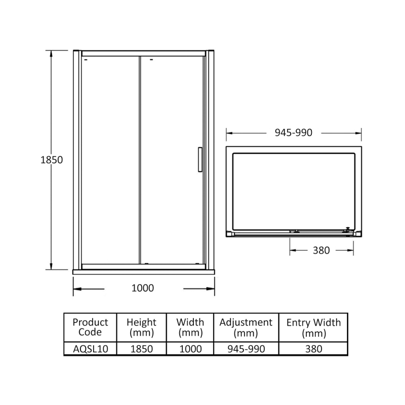 Hudson Reed Pacific Sliding Shower Door 1000mm Wide - 6mm Glass