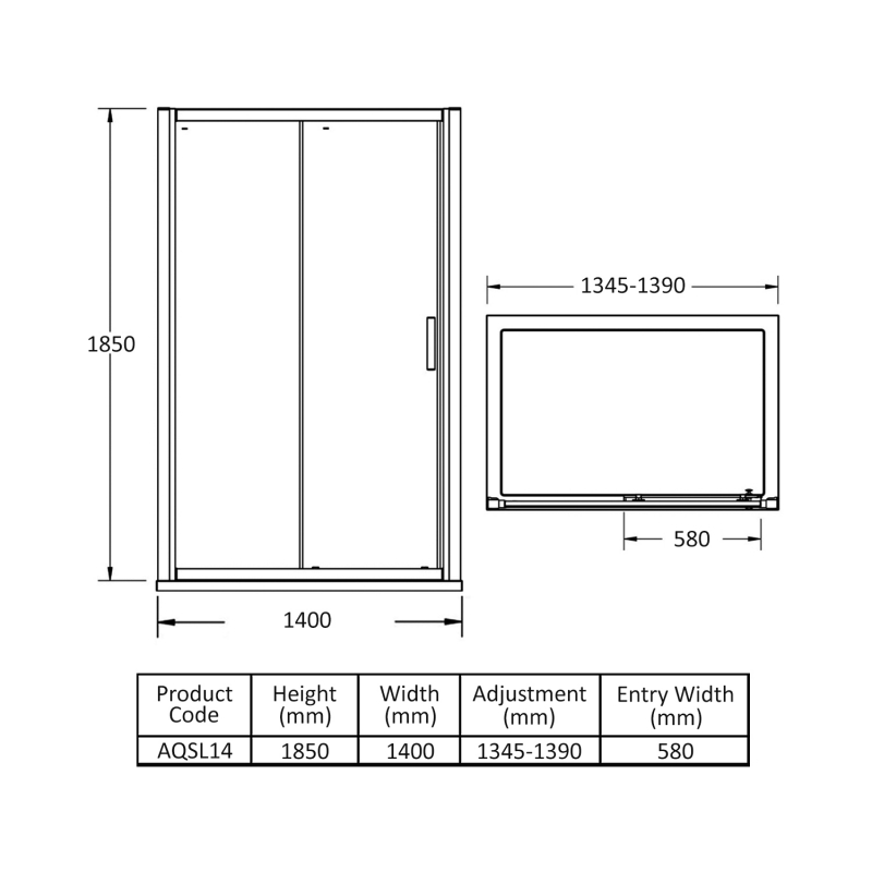 Hudson Reed Pacific Sliding Shower Door 1400mm Wide - 6mm Glass