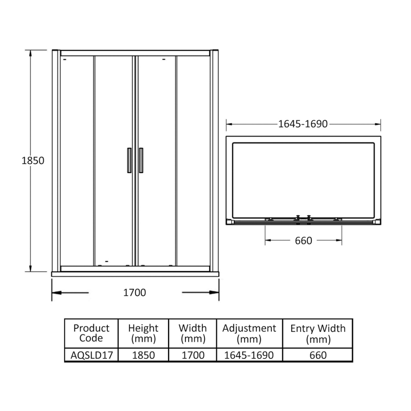 Hudson Reed Pacific Double Sliding Shower Door 1700mm Wide - 6mm Glass