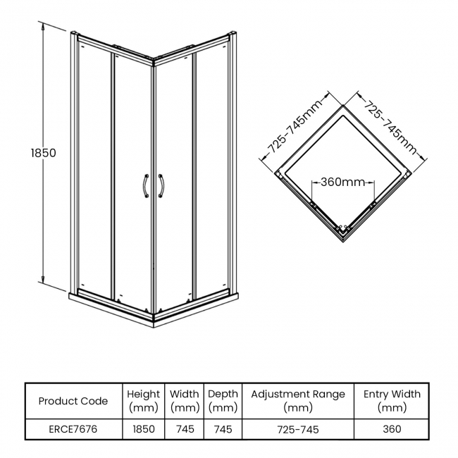 Hudson Reed Pacific Corner Entry Shower Enclosure 760x760mm AFCE7676