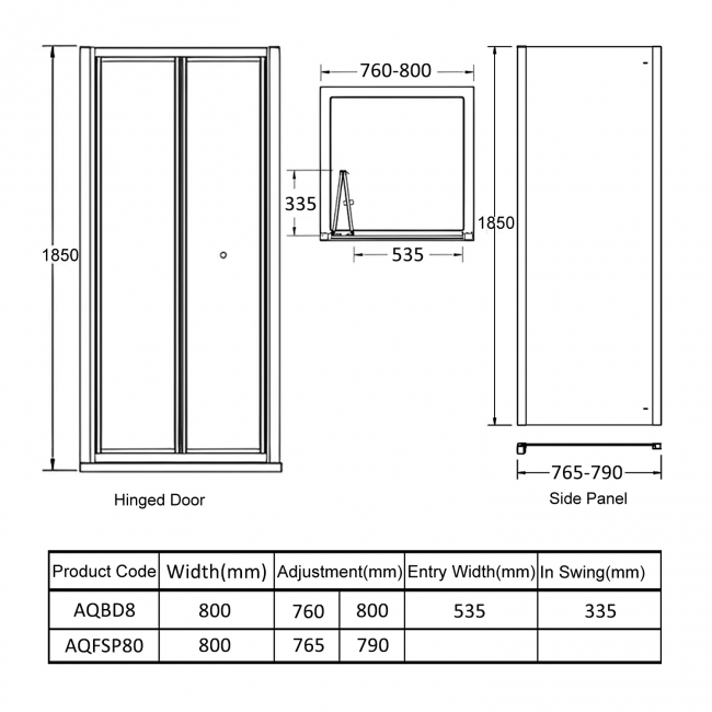 Nuie Pacific Bi-Fold Door Square Shower Enclosure 800mm x 800mm - 4mm Glass