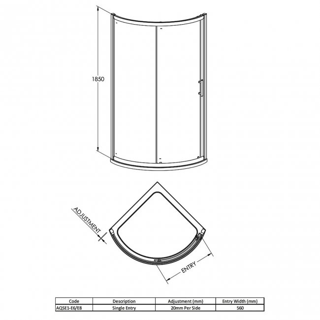 Nuie Pacific Single Entry Quadrant Shower Enclosure 860mm x 860mm - 6mm Glass