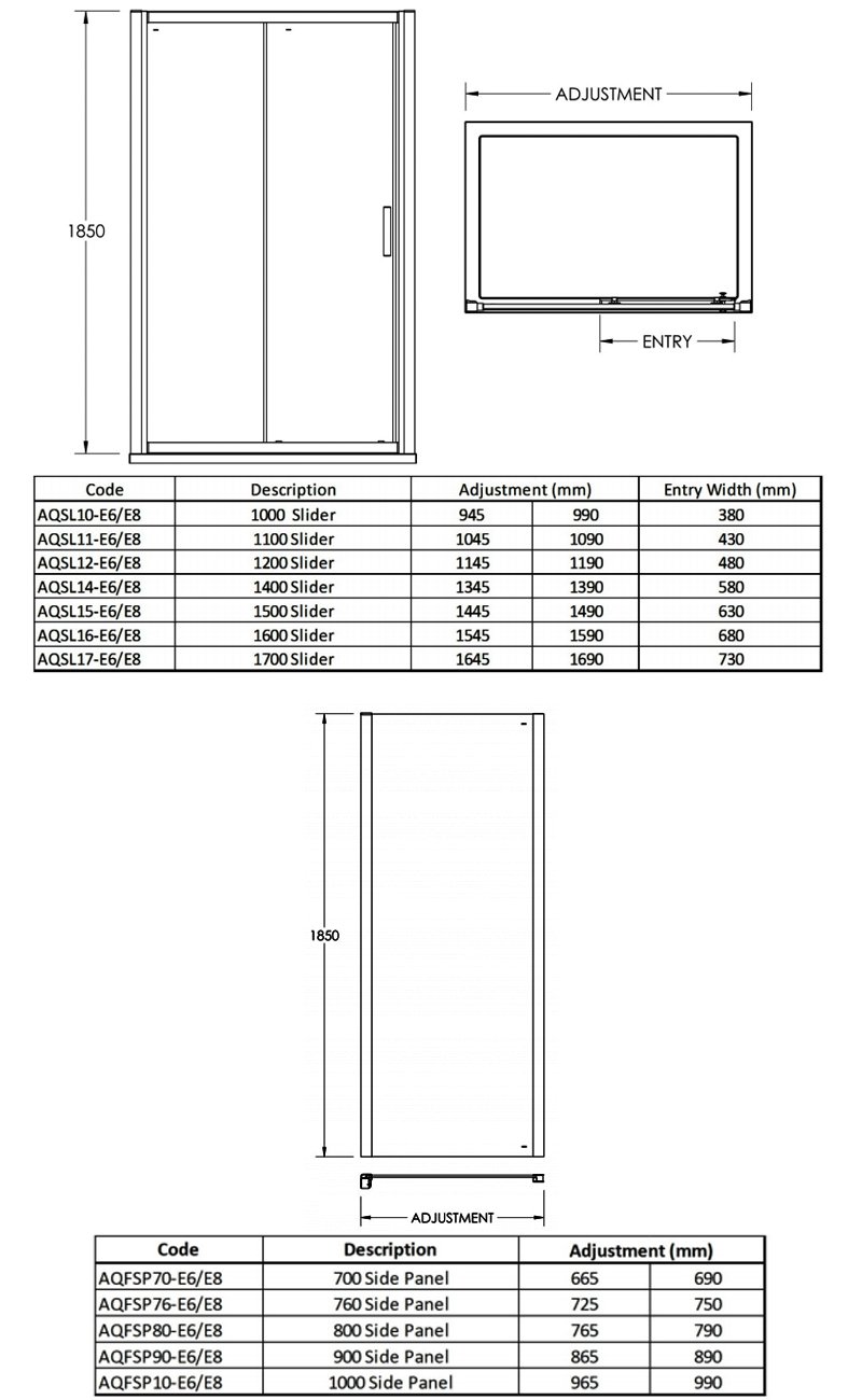 Nuie Pacific Sliding Shower Enclosure 1000mm x 800mm Excluding Tray - 6mm Glass