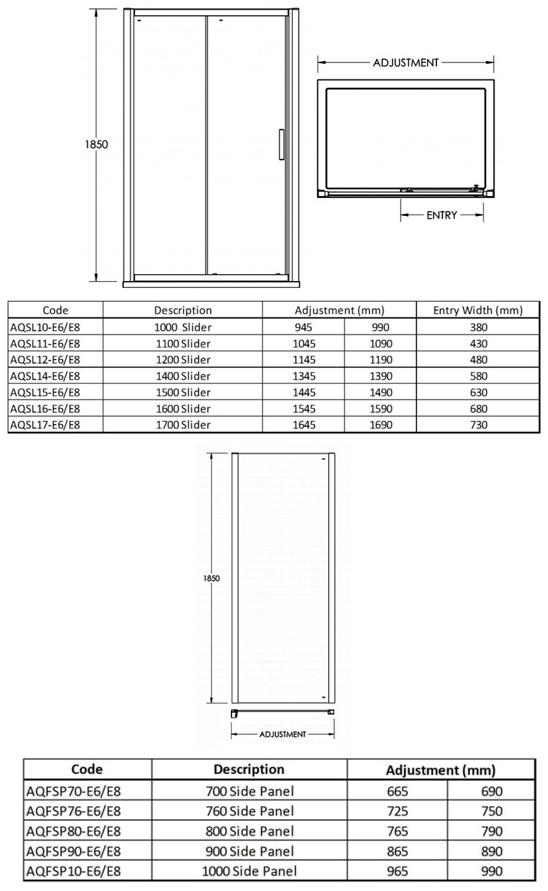 Nuie Pacific Sliding Shower Enclosure 1200mm x 800mm Excluding Tray - 6mm Glass