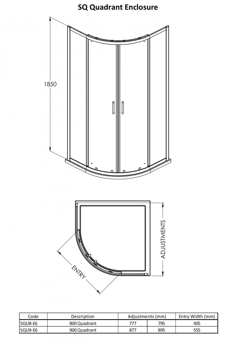 Nuie Pacific Black Profile Quadrant Shower Enclosure 800mm x 800mm - 6mm Glass