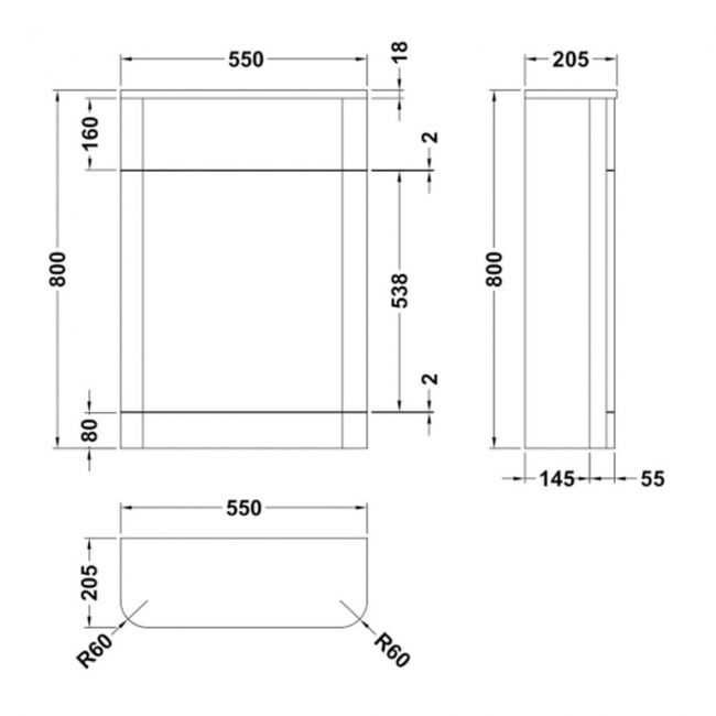 Nuie Parade Back to Wall WC Toilet Unit 550mm Wide - Gloss White