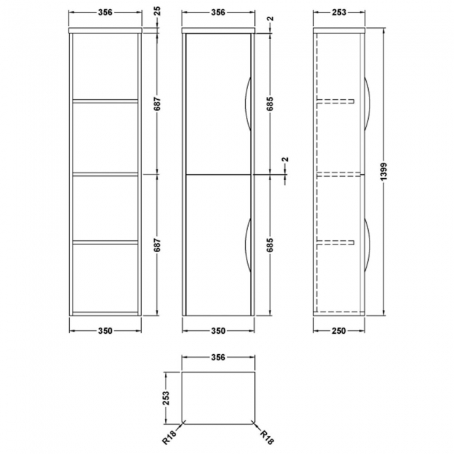 Nuie Parade Tall Wall Mounted Cupboard Unit 350mm Wide - Satin Anthracite