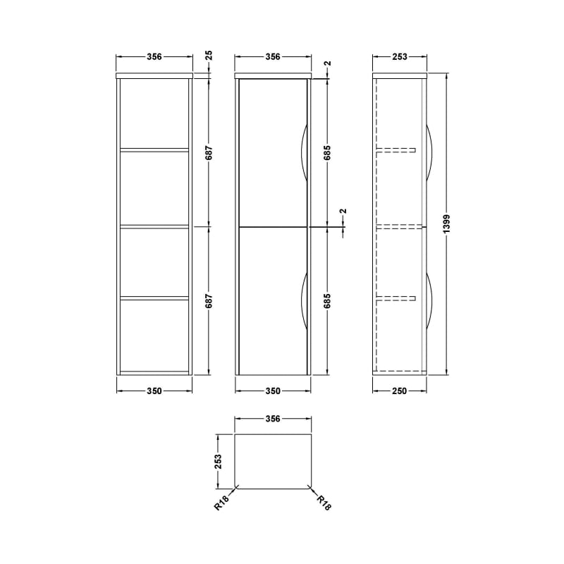 Nuie Parade Tall Wall Mounted Cupboard Unit 350mm Wide - Satin Green