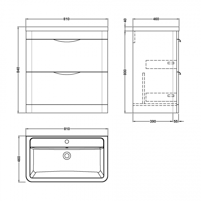 Nuie Parade Floor Standing 2-Drawer Vanity Unit with Ceramic Basin 800mm Wide - White Gloss