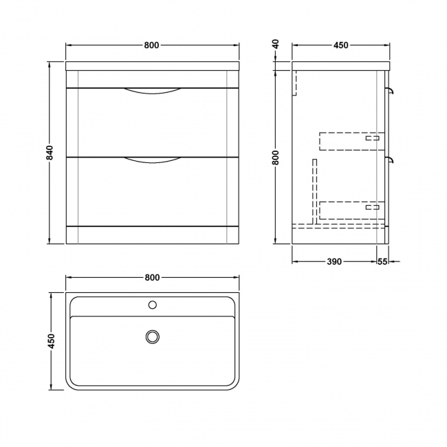 Nuie Parade Floor Standing 2-Drawer Vanity Unit with Polymarble Basin 800mm Wide - Satin Green