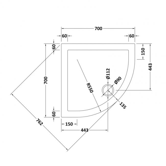 Nuie Pearlstone White Quadrant Shower Tray 700mm x 700mm