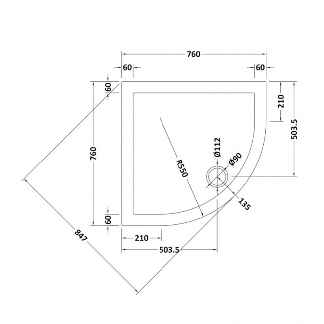 Nuie Pearlstone White Quadrant Shower Tray 760mm x 760mm