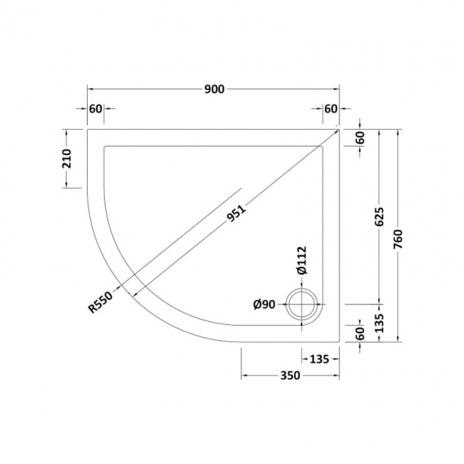 Nuie Pearlstone White Offset Quadrant Shower Tray 900mm x 760mm Left Handed