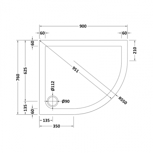 Nuie Pearlstone White Offset Quadrant Shower Tray 900mm x 760mm Right Handed