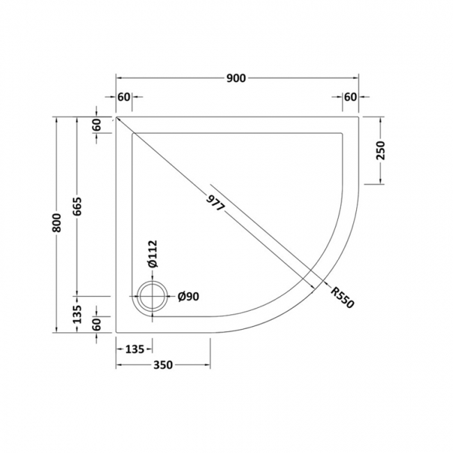 Nuie Pearlstone White Offset Quadrant Shower Tray 900mm x 800mm Right Handed