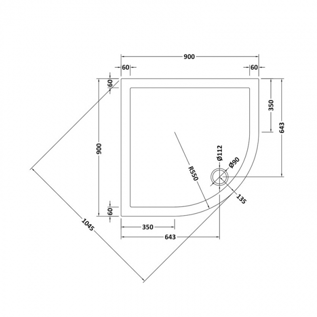 Nuie Pearlstone White Quadrant Shower Tray 900mm x 900mm