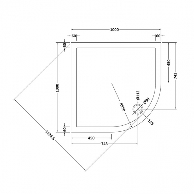 Nuie Pearlstone White Quadrant Shower Tray 1000mm x 1000mm