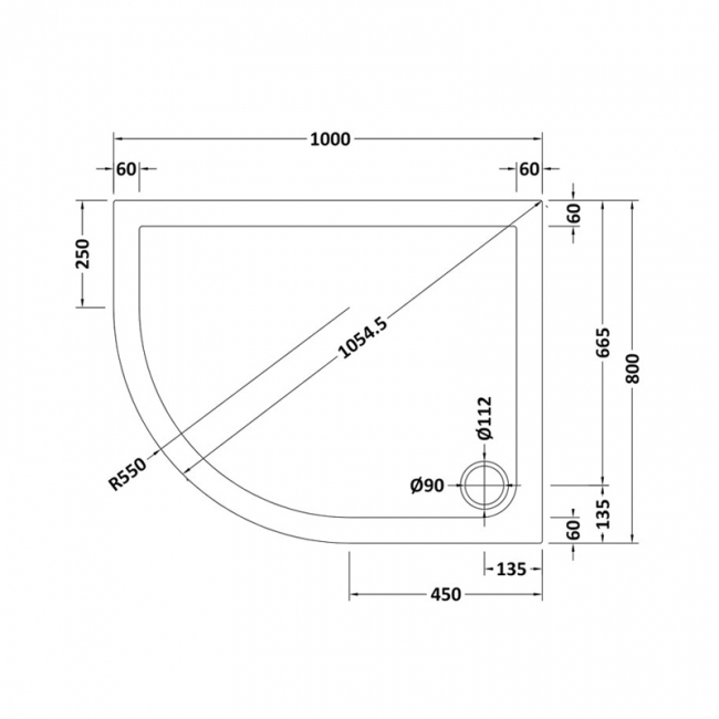 Nuie Pearlstone White Offset Quadrant Shower Tray 1000mm x 800mm Left Handed