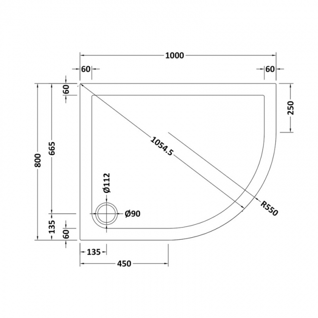 Nuie Pearlstone White Offset Quadrant Shower Tray 1000mm x 800mm Right Handed