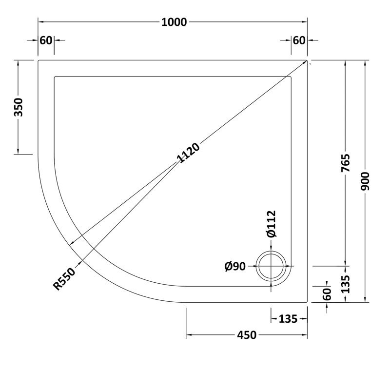 Nuie Pearlstone White Offset Quadrant Shower Tray 1000mm x 900mm Left Handed