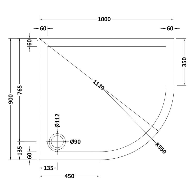 Nuie Pearlstone White Offset Quadrant Shower Tray 1000mm x 900mm Right Handed