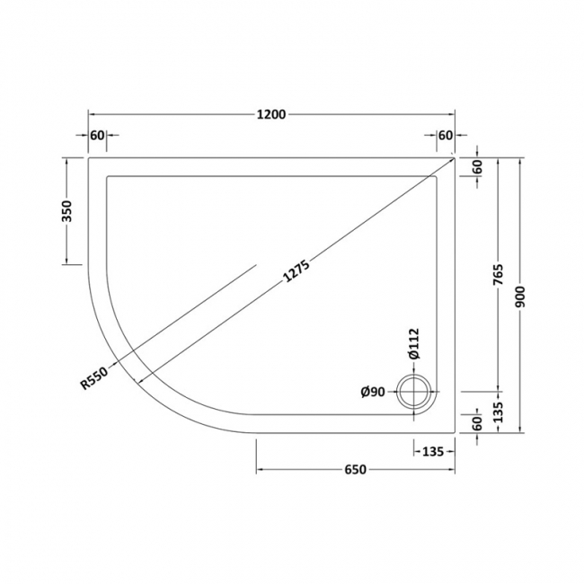 Nuie Pearlstone White Offset Quadrant Shower Tray 1200mm x 900mm Left Handed