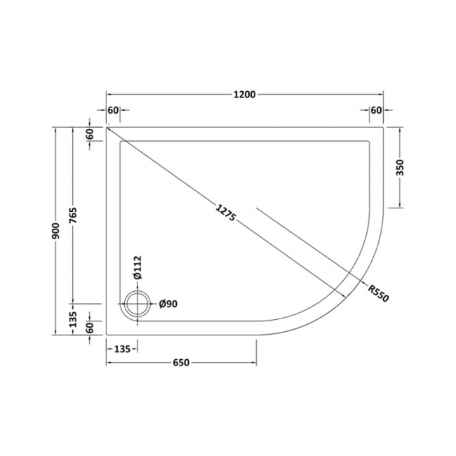 Nuie Pearlstone White Offset Quadrant Shower Tray 1200mm x 900mm Right Handed