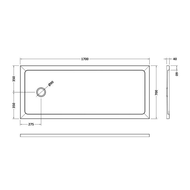 Nuie Pearlstone Slip Resistant Bath Replacement Rectangular Shower Tray 1700mm x 700mm