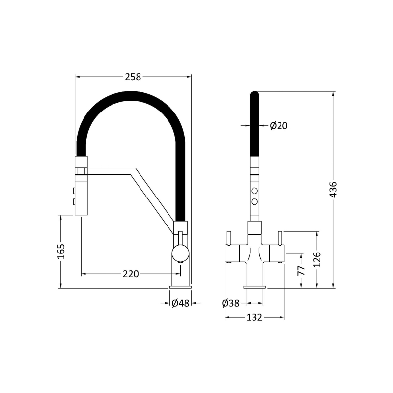 Nuie Ravi Mono Kitchen Sink Mixer Tap Dual Lever Handle - Brushed Brass