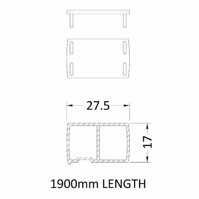 Nuie Rene 1900mm Profiles 20mm Extension (Pack of 2) - Brushed Pewter  | Dimension Image